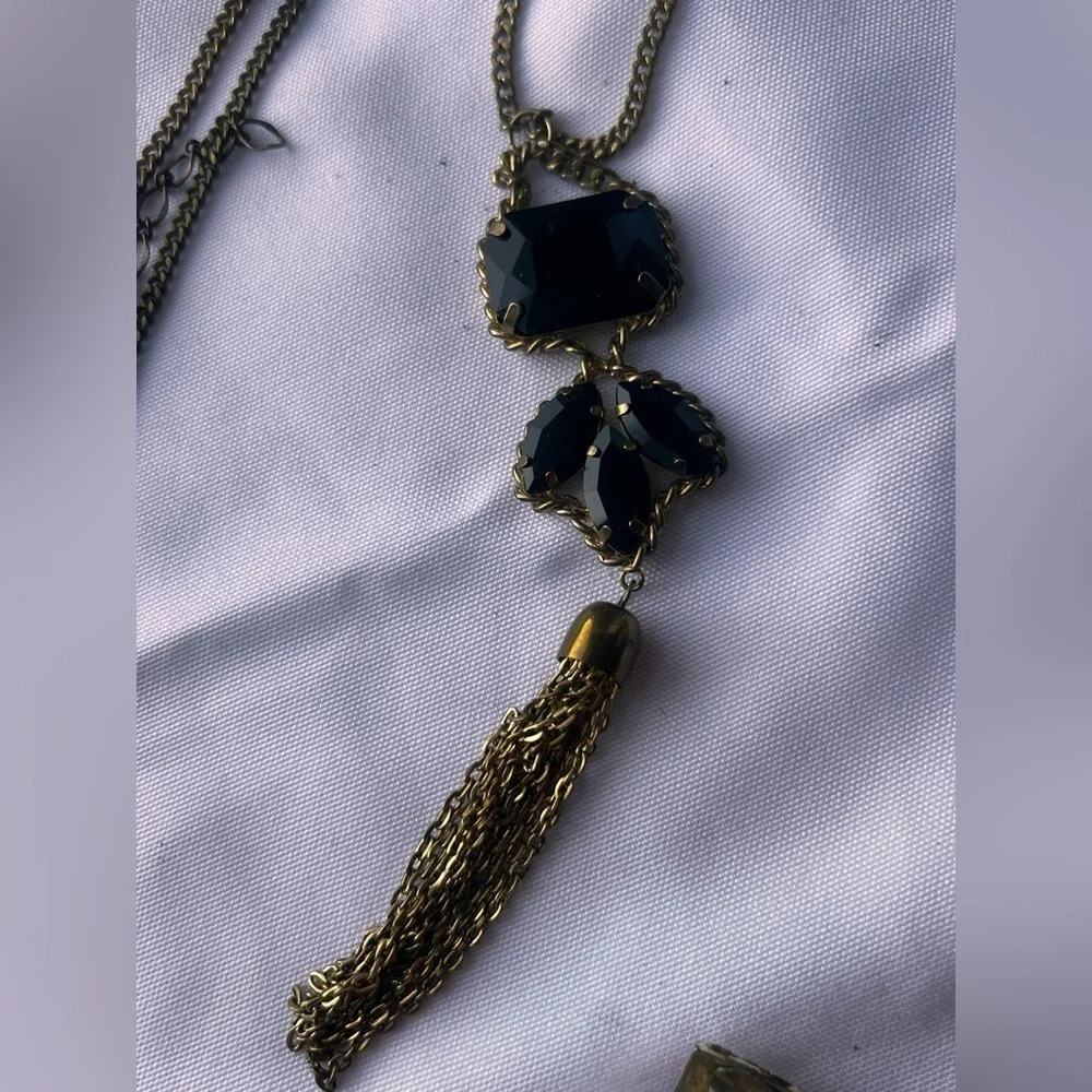 Vintage statement gold and black necklace and earrings set